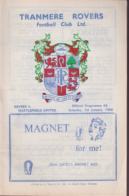 Tranmere Rovers v Hartlepool United Match Programme 1966-01-01